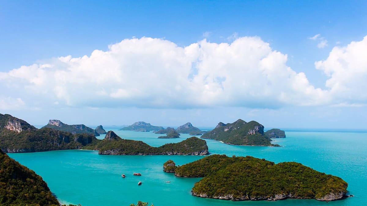 View over the green islands of Ang Thong from above